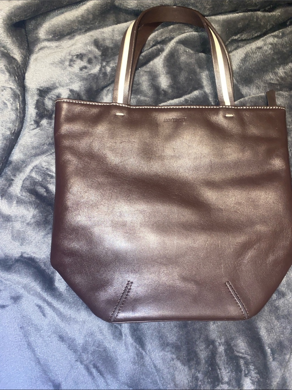 Ann Taylor Brown Leather Tote with Contrast Light Handles